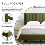 YUHUASHI upholstered Platform Bed Frame/Twin Bed Frame/Modern Geometric Double-Wing Design headboard/Velvet Fabric/Easy to Assemble no Noise (Grass Green, Twin) YUHUASHI