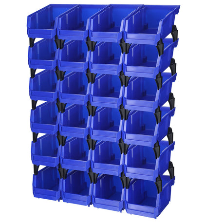 Weysat 24 Pcs Storage Bins Parts Racks, Wall Mounted Tool Storage Bins, Plastic Stackable Garage Storage Bin Organizer for Screws Bolts Nuts Nails Beads Small Hardware Parts Storage Men Gift Tools Weysat