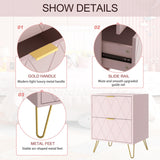 Anbuy Pink Nightstand Set of 2, End Side Table Double, Bedside Table with 2 Drawers, Dual Night Stand Set 2 Gold Legs for Bedroom Living Room Anbuy