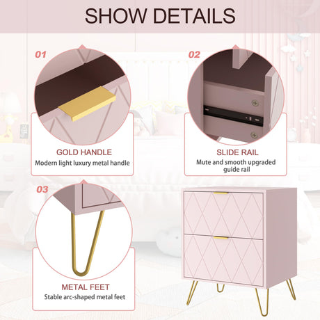 Anbuy Bedroom Sets 3 Pieces Pink Modern 9 Drawer Dresser and Nightstand Sets for Bedroom, Two Drawers Nightstand Set of 2 & 9 Drawer Dresser Combo 3 Pcs (Pink) Anbuy