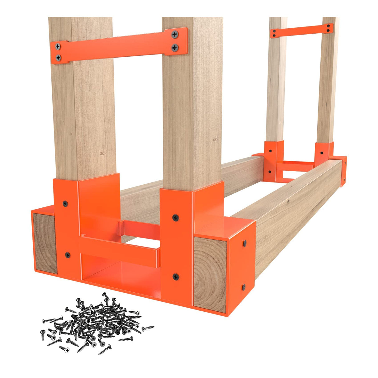 Mr IRONSTONE Firewood Log Storage Rack Bracket Kit, Adjustable Wood Rack Length Based on the Amount of Wood, for Outdoor Indoor Patio Deck Metal Log Holder Outdoor Tools with 34 Accessories Orange Mr IRONSTONE