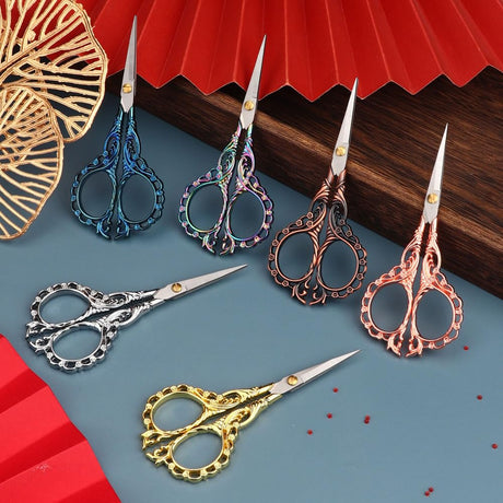Jasni Sewing Embroidery Crafting Scissors Stainless Steel Vintage peach blossom handle for DIY tools Craft Tailor Needlework Threading Shears 2 Packs 5 Inches with cover (Red bronze and Color) Jasni
