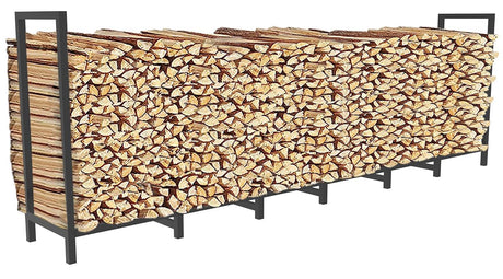 BALIE SPACE 8ft Outdoor Firewood Rack Holder with 14 Support Legs for Indoor Fire Wood Pile Storage, Adjustable Heavy Duty Fire Log Stacker Stand Organizer for Fireplace, Black BALIE SPACE