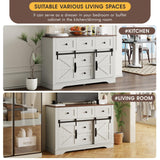 Vabches White Farmhouse Buffet Cabinet with Sliding Barn Doors and 5 Drawers Vabches