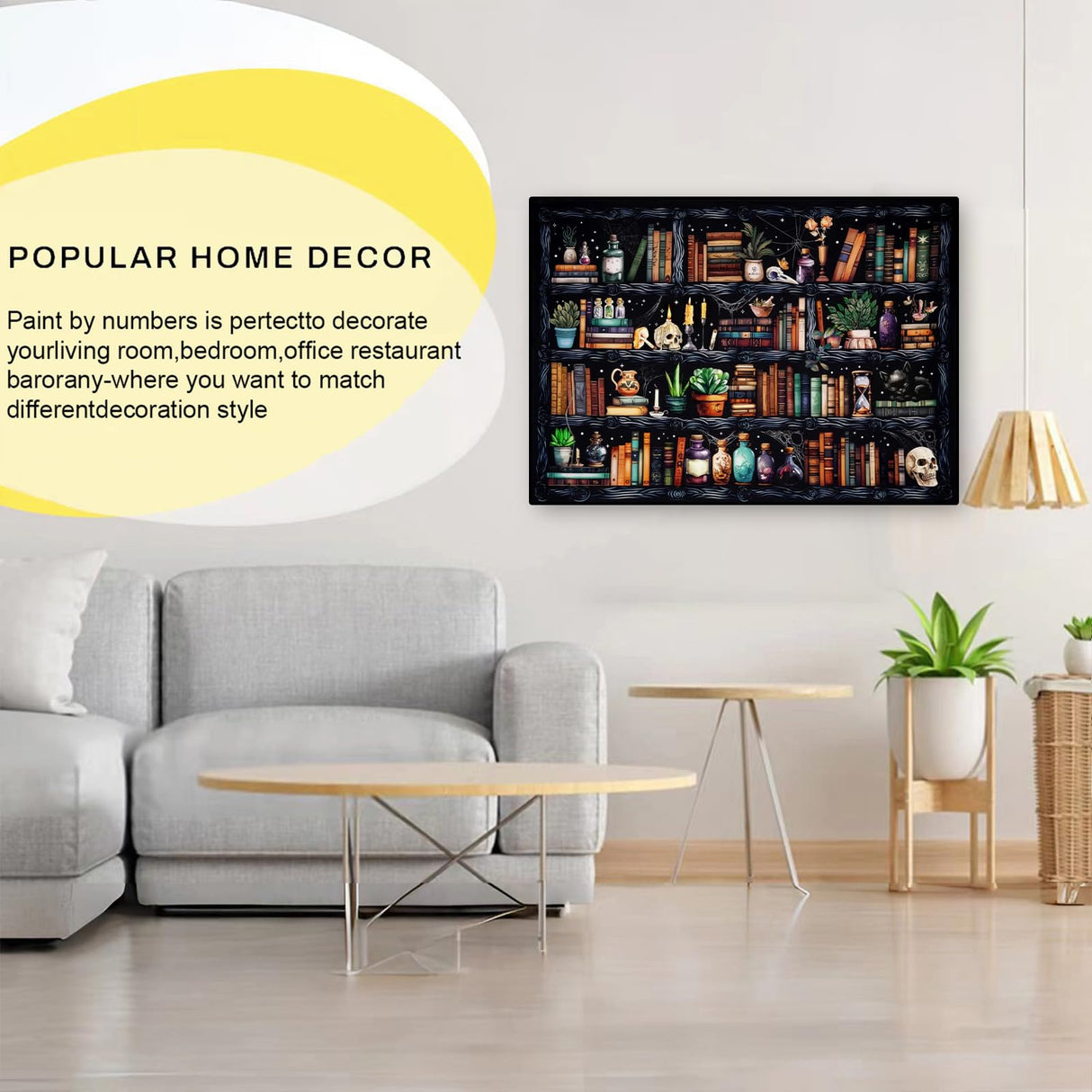 WEMEON Bookshelf Paint by Numbers for Adults - Gothic Themed Adult Paint by Number Kits with Brushes Acrylic Paints, Relaxing Stress Relief Hobby for Beginners, Teens, Artists, 16"x20" Canvas WEMEON