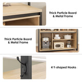 Kitchen Island with Power Outlet, Bakers Rack with Sliding Barn Door 42'' Large Kitchen Island Table with 3-Tier Microwave Stand Oven Shelves Coffee Bar Table Set for Kitchen Dining Room, 10 Hooks DrawVibe