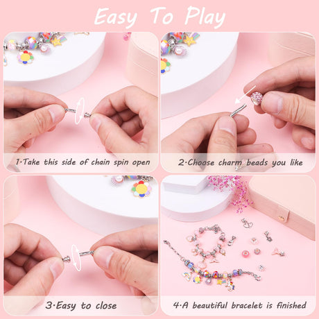 UFU Charm Bracelet Making Kit -120Pcs DIY Jewelry Making Kit, Mermaid Gifts for Girls Toys Crafts for Teen Girls Ages 5 6 7 8-12, with Portable Bracelet Organizer Box UFU