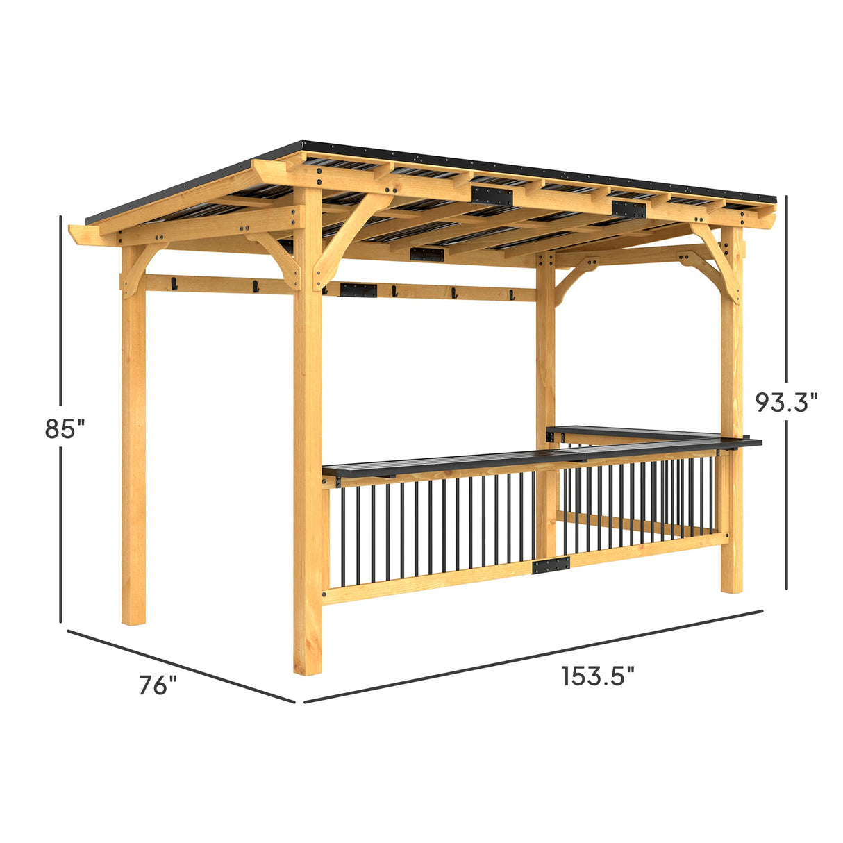 Outsunny 13' x 6' Wooden BBQ Grill Gazebo, Hardtop Grill Gazebo with Metal Roof, 2 Bar Shelves and 6 Hooks, Outdoor BBQ Gazebo for Patio, Garden, Backyard, Natural Outsunny