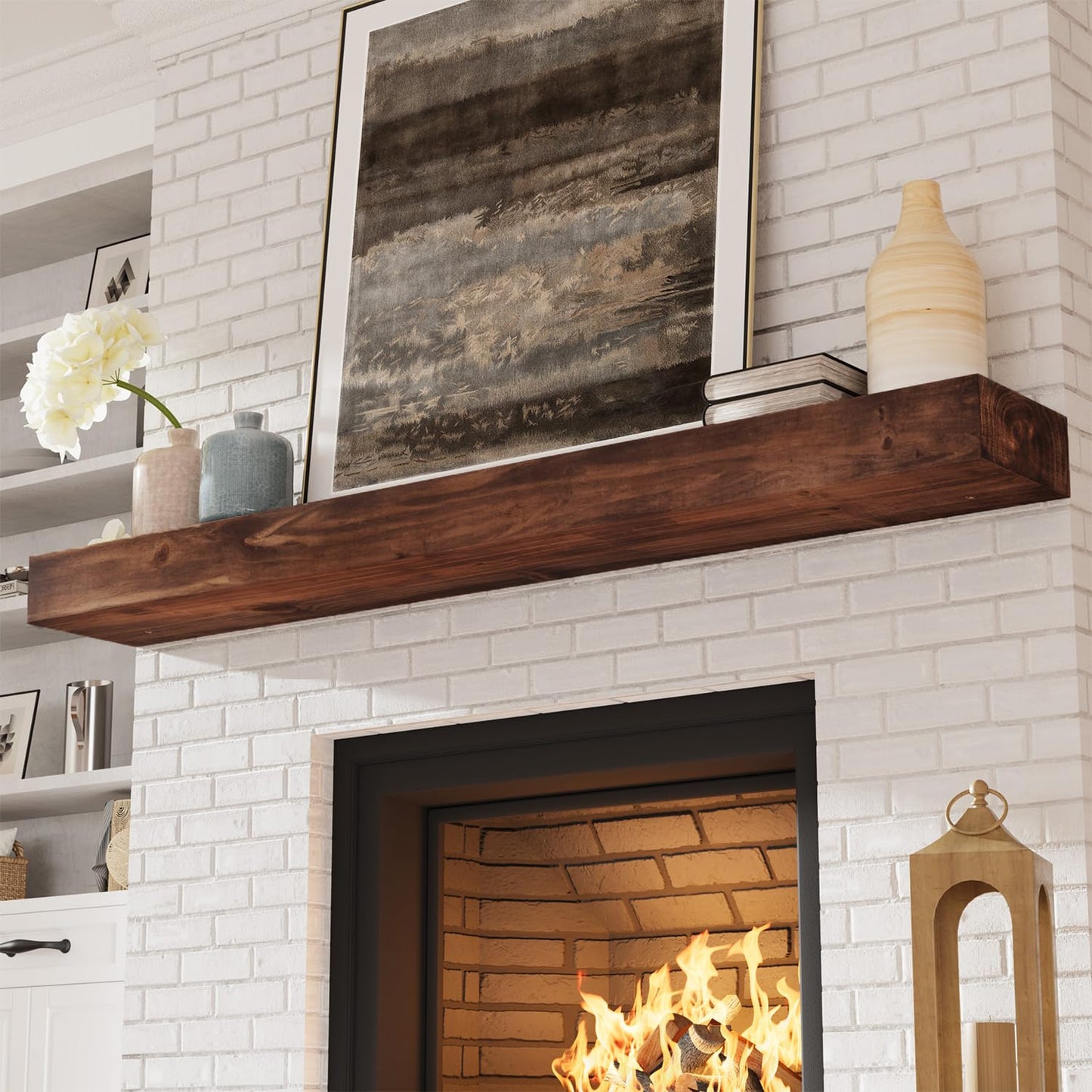 Fireplace Mantel, 72 in Handcrafted Solid Mantel Shelf with Invisible Heavy Duty Metal Bracket, Floating Mantel Shelf, Dark Brwon