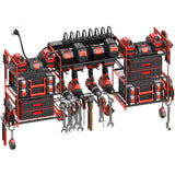 CCCEI Red Power Tool Organizer Wall Mount, Large Tools and Battery Storage Rack Charging Station Individual Switches. Drills Holder, Garage Utility Shelves with 6FT Power Strip. Gift for Men. CCCEI
