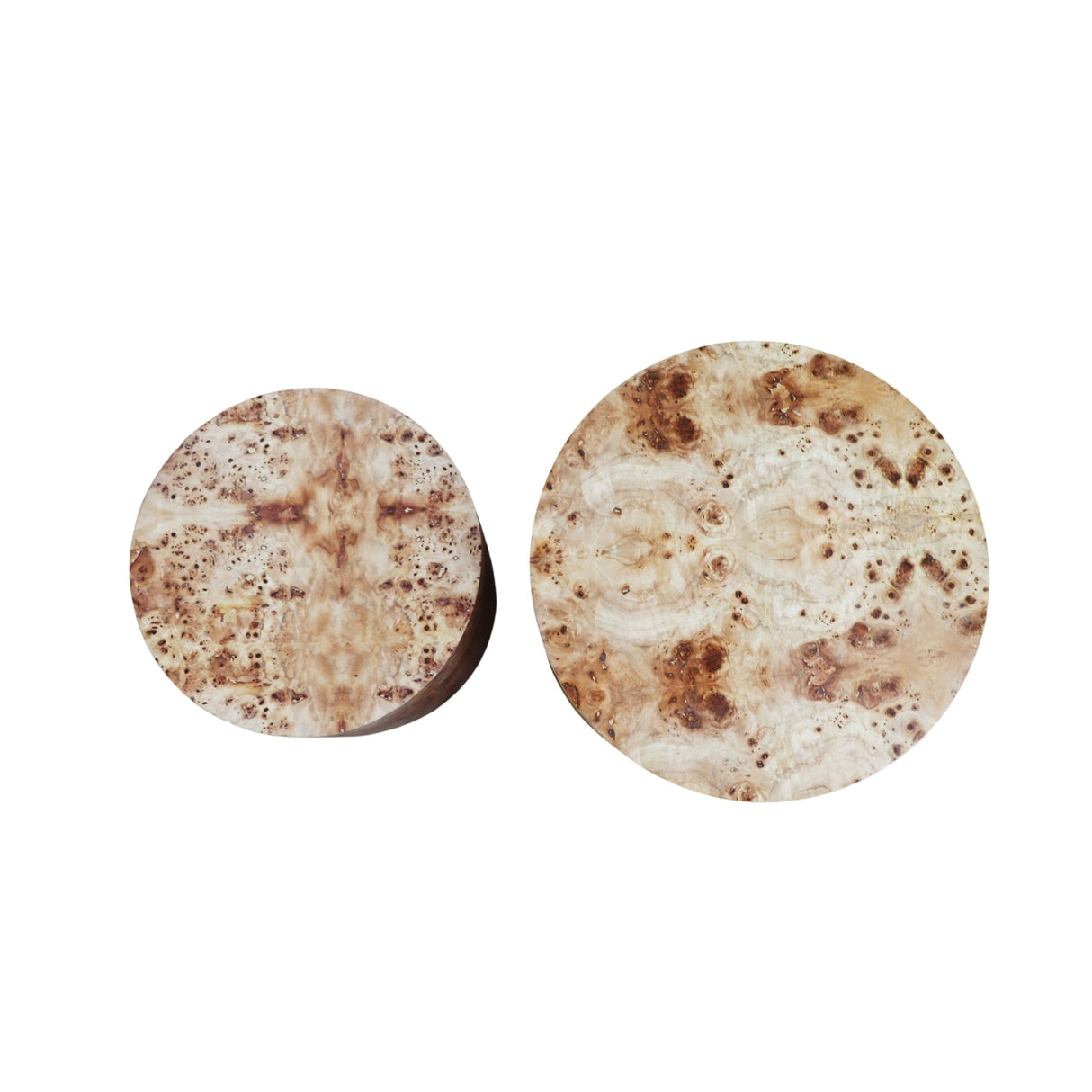 HanStrong Nesting Coffee Table Set of 2 for Living Room, Modern Round Wooden Circle Accent Side Tables for Small Spaces, Bedroom, Balcony, Office, Natural Burl Finish (19"+15") HanStrong