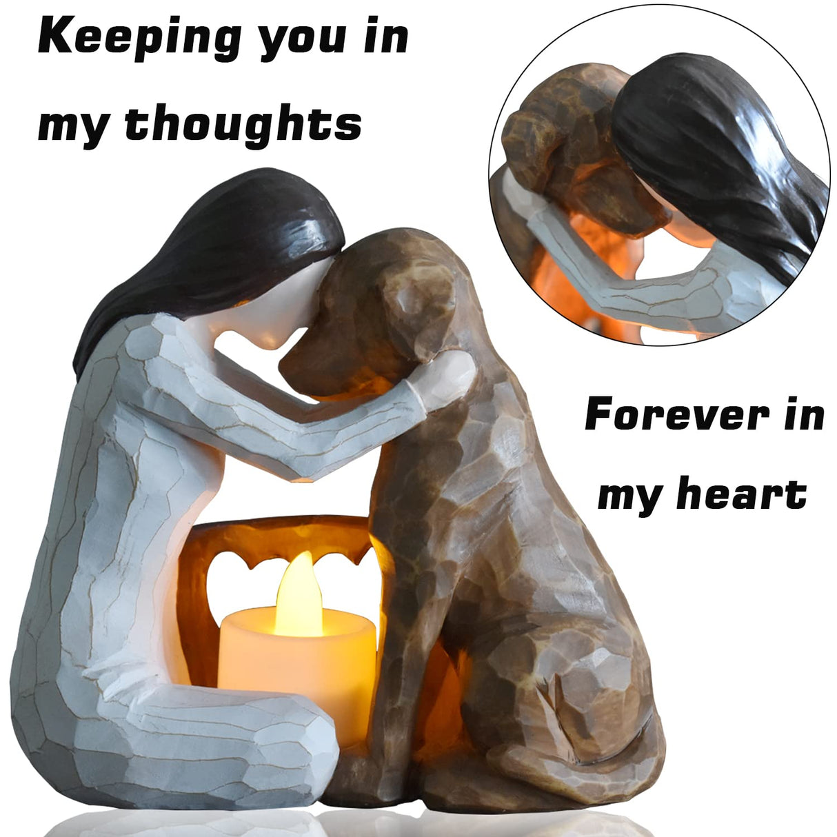 weslinkeji Dog Memorial Gifts，Pet Loss Gifts，Hand-Sculpted Dogs Passing Away Sympathy Gift，Remembrance Gift ，Dog Lovers Candle Holder Statue with LED Candle weslinkeji