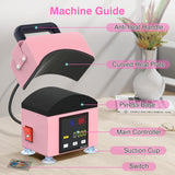 BERXOL Hat Press,Hat Press Heat Machine for Caps, Curved Heat Plate，Precise Temperature & Timer Control for Easy Operation, Mini Hat Heat Press for Hats, Bags and Socks (Coral Pink) BERXOL