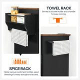 HOOBRO Kitchen Island with Storage, Power Outlet, Rolling Kitchen Island Cart on Wheels, with 2 Drawers, Sliding Barn Doors and Lockable Wheels, Farmhouse, Black BF28UZD01 HOOBRO