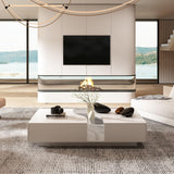 MOUMON Modern Coffee Table with Lights & Glass Tabletop, Living Room Coffee Table with 2 Drawers, Central Table with Storage, White (55.1”W x 31.5”D x 11.8”H) MOUMON