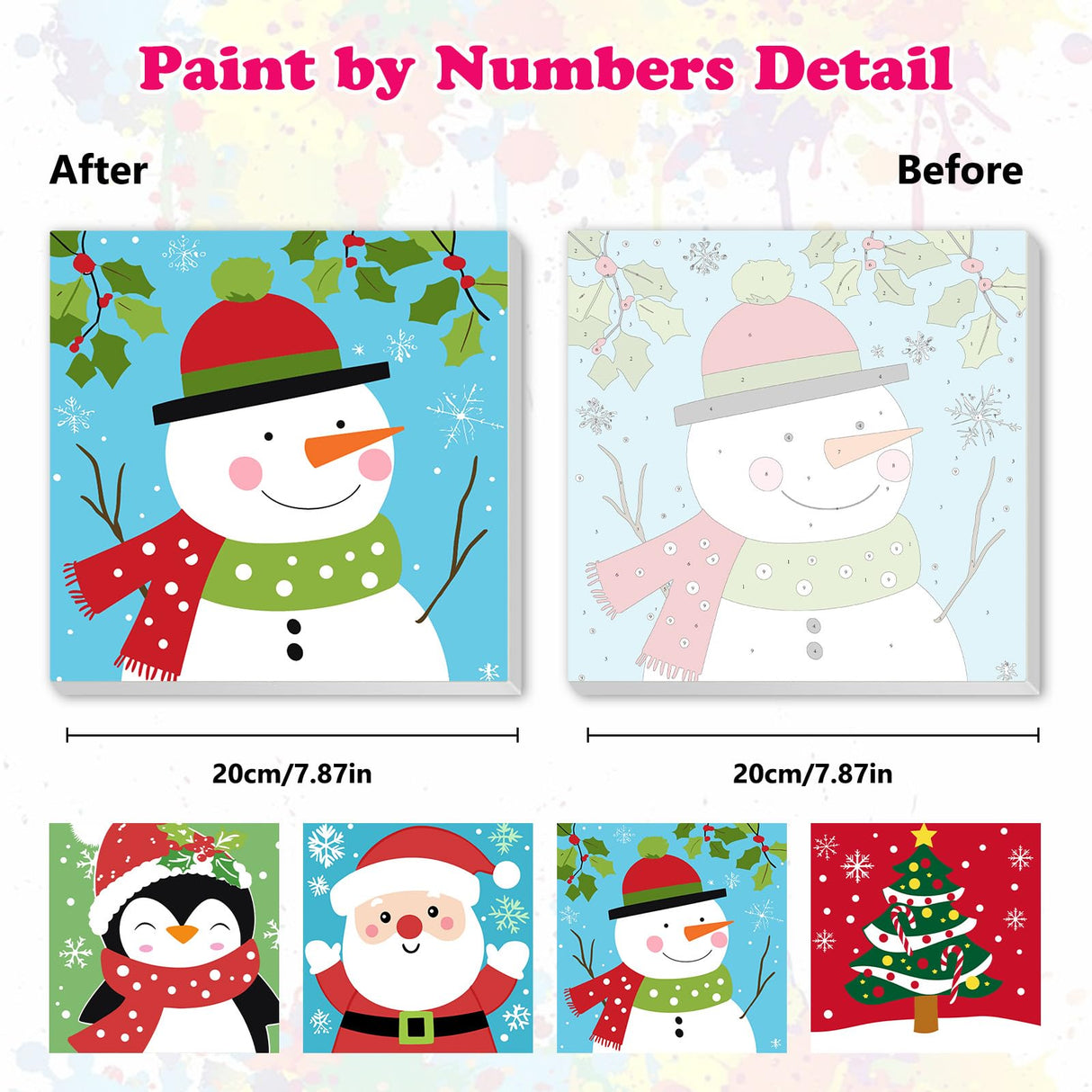 MEIYUDA Framed 4Pack Christmas Paint by Number Kit for Kids, Santa Claus and Snowman Paint by Numbers for Kids Age 4-8-12, Children DIY Acrylic Oil Painting for Home Wall Decor 8x8in MEIYUDA