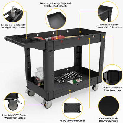 Our Modern Space Commercial Grade 2 Shelf Utility Cart with Wheels - Rolling Tool Cart, Heavy Duty Service Push Cart for Business Warehouse Office Restaurants Ecommerce Garage - WoodArtSupply