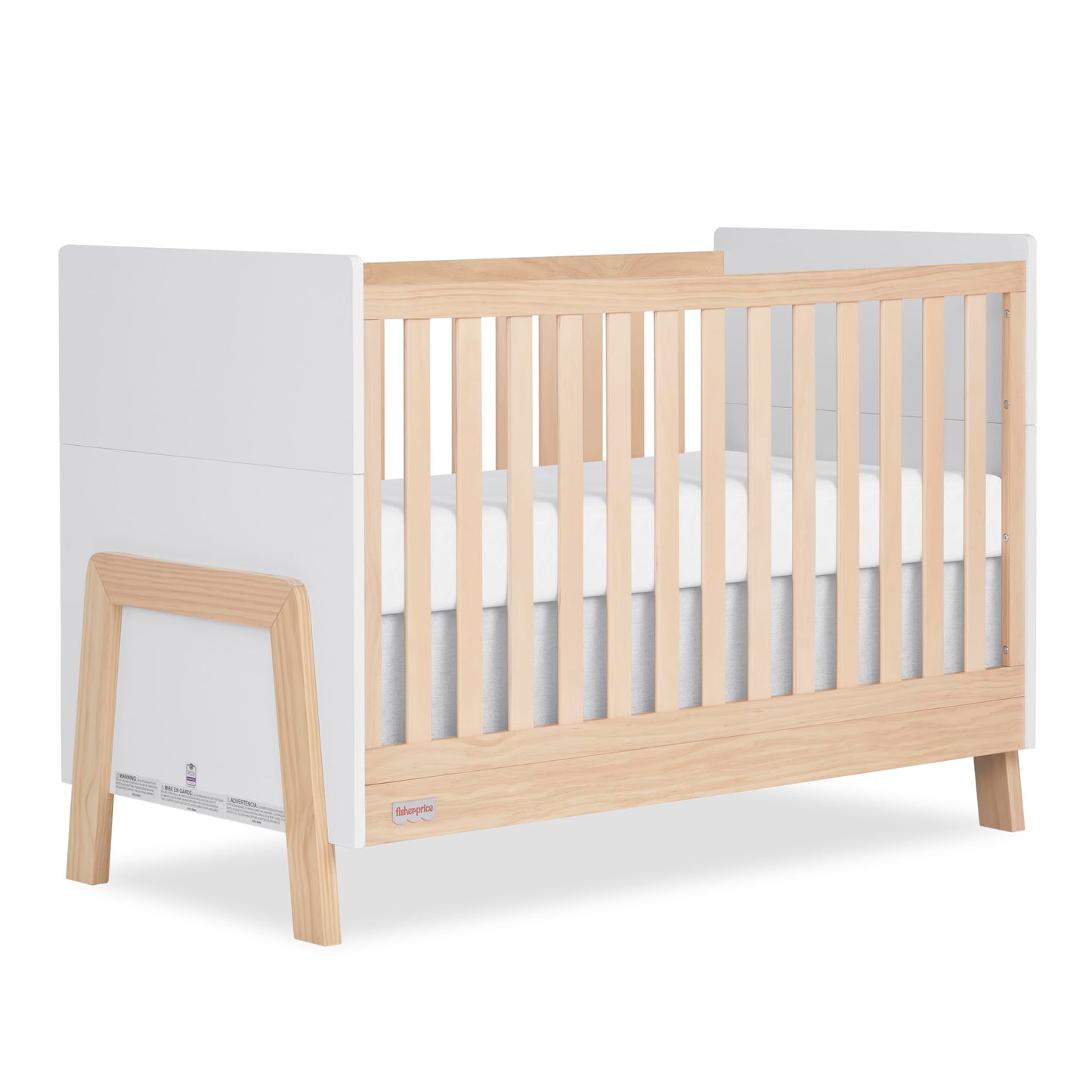 Dream On Me Fisher Price Iris 4-in-1 Convertible Crib in Vintage White Oak, JPMA & Greenguard Gold Certified, Crafted from New Zealand Pine Wood