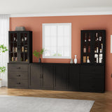 VOWNER TV Stand for TVs up to 75", 4-Piece TV Hutch with Cabinets, Entertainment Center with Bookshelves, Modular TV Console for Living Room, 2C+2H (Black, 111.12" W) VOWNER