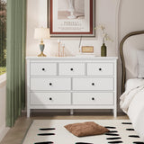 CARPETNAL White Dresser for Bedroom, 7 Drawer Dresser with Wide Drawers and Metal Handles, Woode Dressers & Chests of Drawers for Hallyway, Entryway. CARPETNAL