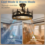 Farmhouse Rustic Ceiling Fan with Light and Remote, Black Chandelier Fan with Bear and Deer Design, Adjustable Height, Rustic Chandeliers for Living Room, Bedroom, Hallway, Entryway Lighting Merexcint