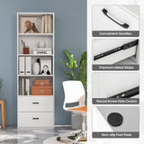 Tangkula 4 Shelf Bookcase with 2 Drawers, 74 Inch 4 Tiers Tall Open Bookshelf with 2 Slide-Out Drawers, Anti-toppling Device, Freestanding Wood Storage Shelf for Home Office (White, 74" H) Tangkula