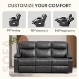 CALIVIA Manual Reclining 3-Seater Sofa with Heat & Massage, PU Leather Recliner Couch for Living Room, Faux Leather Upholstery, Deep Cushions & Sturdy Frame (Grey) CALIVIA