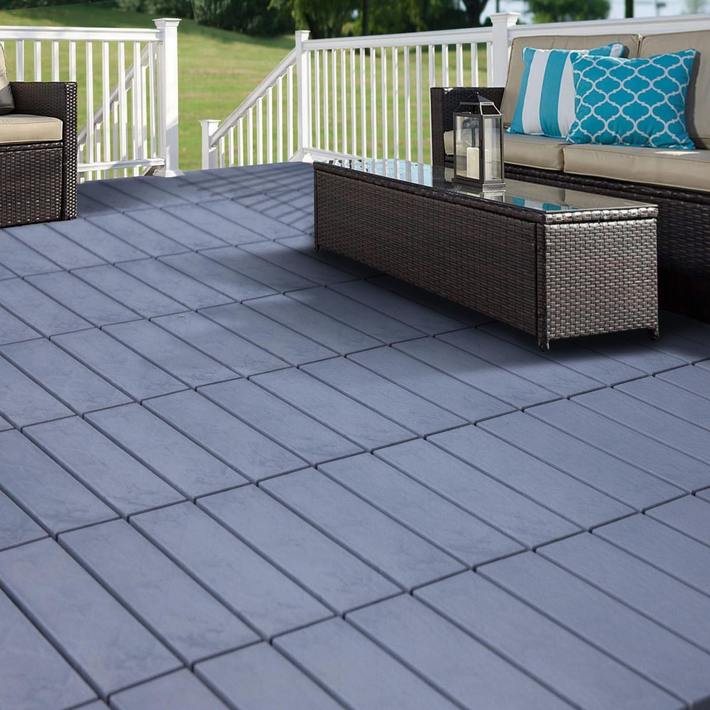 Spurtar Plastic Interlocking Deck Tiles 9 Pack (11.3"x11.3"), Decking Tiles Outdoor Waterproof for All Weather Use - Suitable for Patio Garden Poolside Front/Back Yard Porch Pool Balcony Backyard Grey