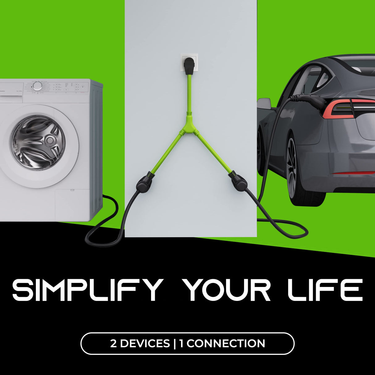 GEARit 3 Prong Dryer Y- Splitter 30 Amp NEMA 10-30P to (2) NEMA 10-30R Receptacle - STW 10AWG 3C Power Cord Adapter for Multiple Outlet Dryer Outlet and EV Charger - 2.2 Feet GearIT