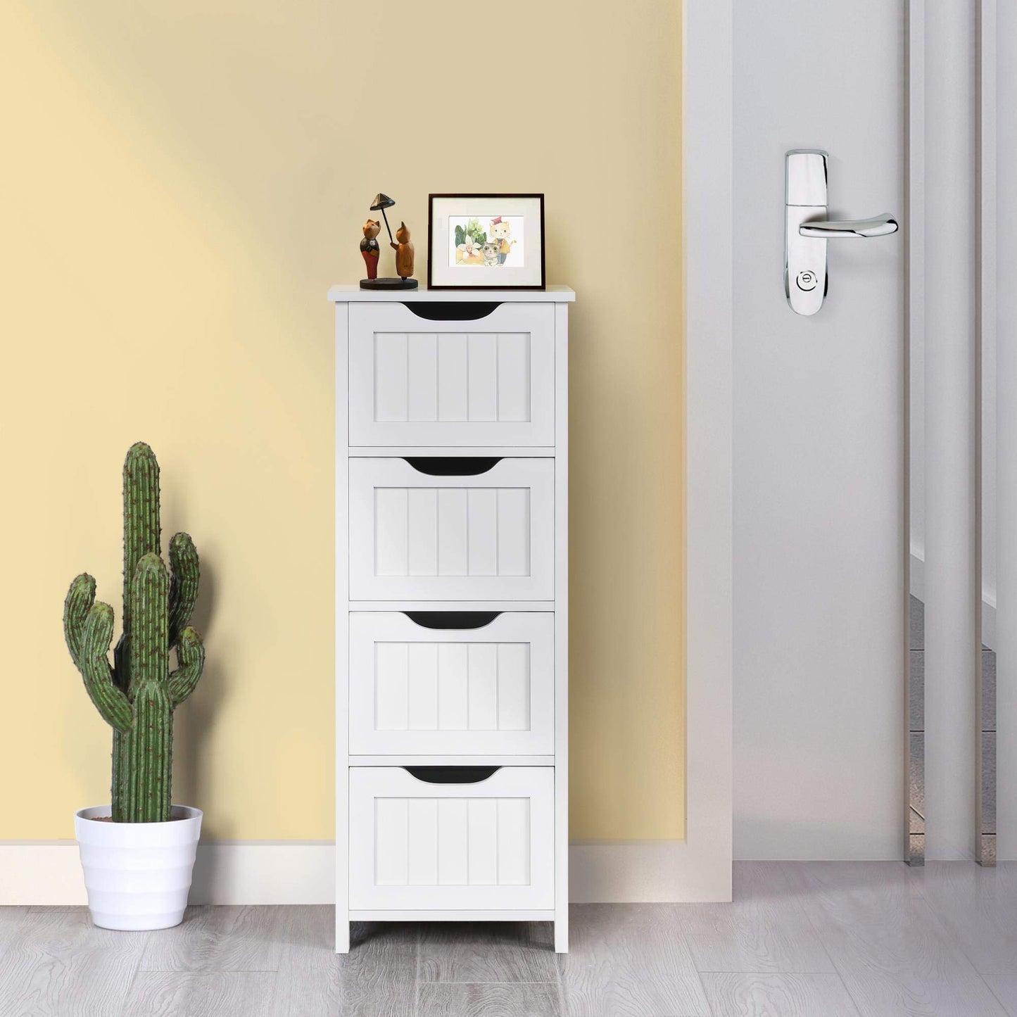 Yaheetech Bathroom Floor Cabinet, Wooden Side Storage Organizer, 4 Drawers Free-Standing Cabinet for Bathroom/Hallway/Living Room, White - WoodArtSupply