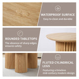 Bifins Round Nesting Coffee Table Set of 3,Mid Century Modern Fluted Coffee and End Table Set,Small Circle Wooden Side Table Drink Table for Living Room (Natural) Bifins