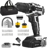 Bielmeier 20V MAX Cordless Drill Set – 285 In-lb Torque,2 Variable Speed,64+1 Position,3/8" Keyless Chuck,Drill Machine Includes 2 Brushes,Flex Shaft,Cloth Bag & 58 Drill Bits（Black） BIELMEIER