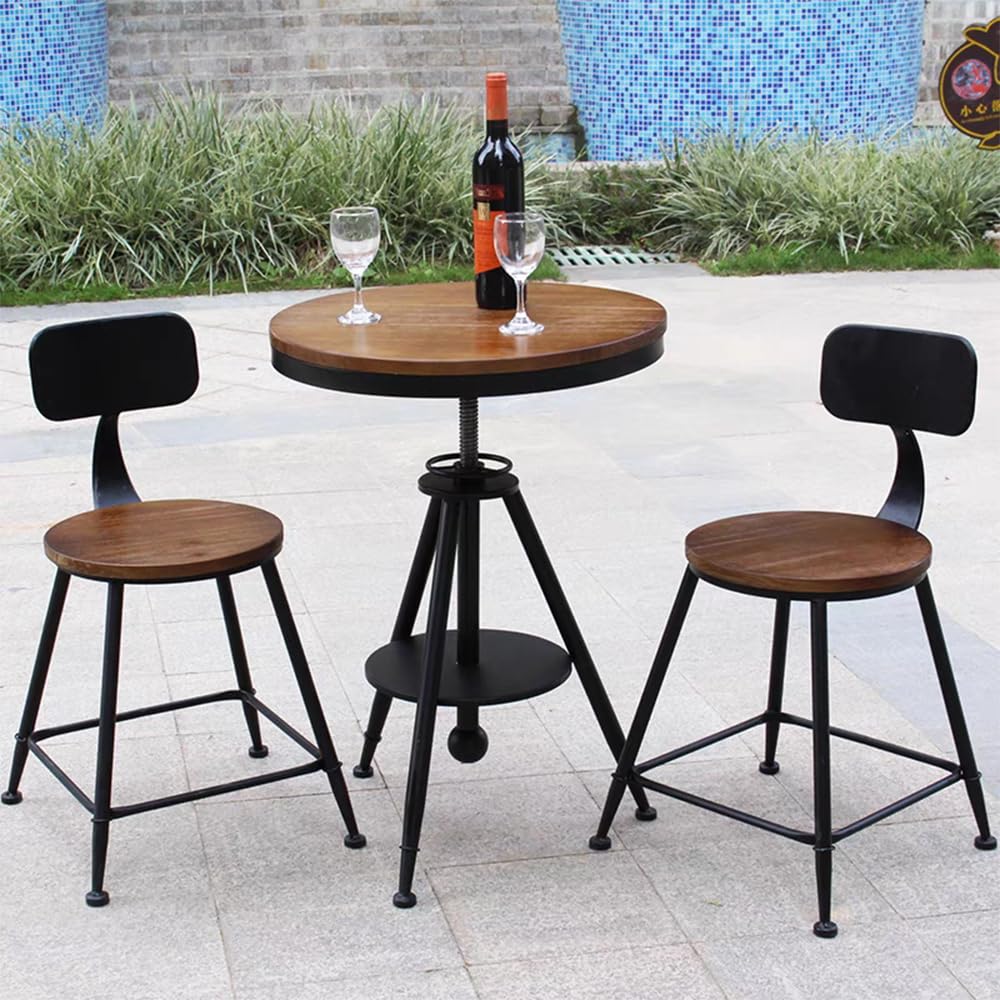 FUBIRUO Dia 19.7" Round Pub Table Height Adjustable with 360 Swivel Solid Wood Tabletop for Dining Bistro Cafe Home Bar, Rustic Brown FUBIRUO