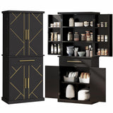 DWVO 72" Kitchen Pantry Storage Cabinet, Tall Modern Food Buffet Cabinets with Drawer & Adjustable Shelves & Door Rack, Freestanding Wood Storage Cupboard for Dining Room, Living Room, Bathroom, Black DWVO