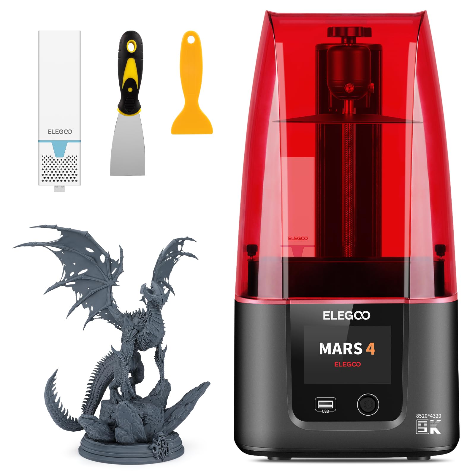 ELEGOO Mars 4 Resin 3D Printer with 7" 9K Monochrome LCD Screen COB UV Light Source and Screen Protector Printing Size 153.36mm*77.76mm*175mm - WoodArtSupply