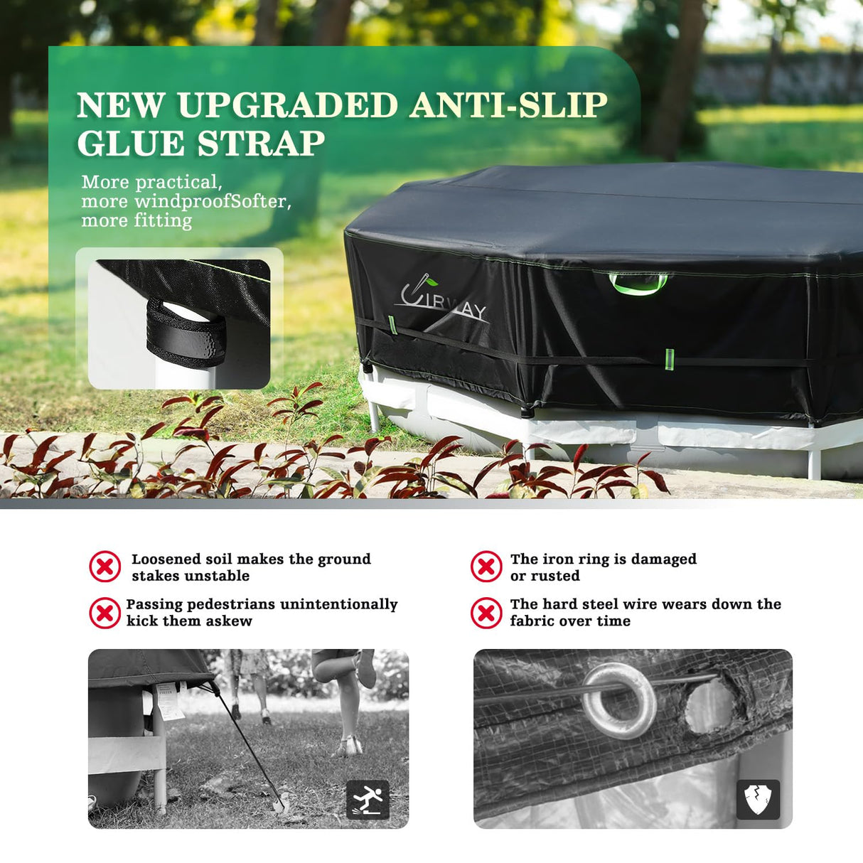 UIRWAY 500D Pool Cover 18FT Round [2025 Upgraded Heavy Duty Fabric] Solar Pool Covers for Above Ground Pools, New Super Windproof Gel-Coated Tarp Straps, Swimming Pool Covers with UV Protection UIRWAY