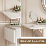 KAI-ROAD Small Makeup Vanity Desk No Mirror White Vanitys Table Set with Wood Drawers and Chair Stool, Outlets & Foldable Countertop for Bedroom Schminktisch Modern KAI-ROAD