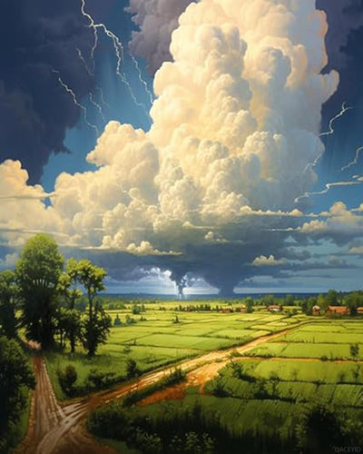 QACEYID Color by Number Painting for Adults Canvas, Summer Thunderstorm Clouds, Painting Art DIY Paint by Numbers for Beginners for Home Wall Decor Gift, 40x50cm