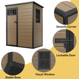 DWVO 5x3FT Outdoor Storage Shed, All-Weather Resin Plastic Storage Shed with Windows, Slanted Roof, Raised Floor, 65 cu.ft Capacity for Garden Tools & Equipment, Ideal for Backyard & Garden, Brown DWVO