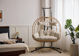 Double Hanging Egg Chair with Stand - Indoor/Outdoor Hammock Chair & Hanging Egg Chair | Rattan Wicker, UV Resistant Cushion & Pillow, 550LBS Capacity for Bedroom, Patio, Balcony, Garden Topfuca