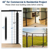 Gyykzz 42" Corner Post Cable Railing, 90° L-Drilled Black Corner Post with Cable Grommet, T304 Stainless Steel Cable Handrail Angle Post, Adjustable Top Metal Corner Post for Deck Railing System Gyykzz