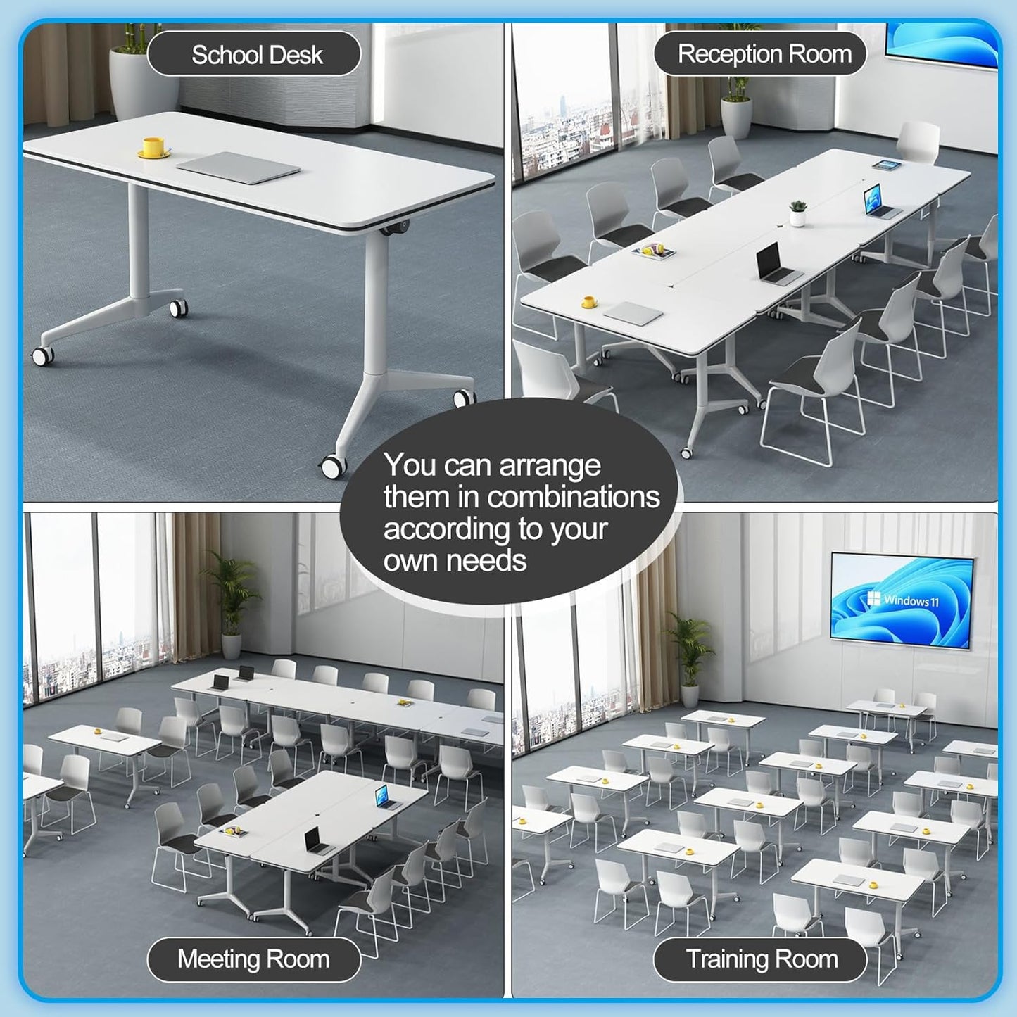 Conference Table, Folding Conference Room Tables Office Table Flip Top Mobile Meeting Training Table with Wheels, Seminar Boardroom Table for Home Office Classr ( 6 Pack 63 x 23.6 x 29.5 inch - WoodArtSupply