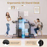 Dripex Mobile Standing Desk with Power Outlets & Strip Lights, Rolling Computer Desk with Cup Holder, Hook, Storage Bag, Adjustable Height Laptop Desk with Wheels, Small Standing Desk Drawing Desk Dripex