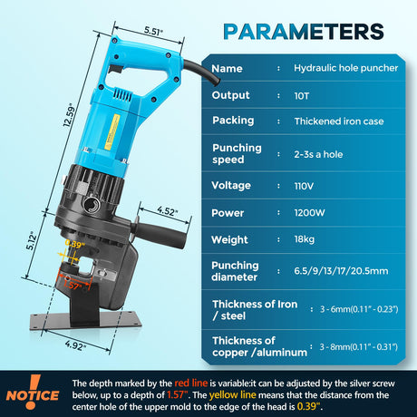 Bonvoisin Electric Hydraulic Hole Puncher Φ1/4"-4/5" 1200W Punching Machine 110V Metal Hole Punch with Carbon Brush 5 Dies for Iron Copper Aluminum Plate Angle Steel Bonvoisin