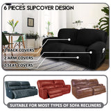 ULTICOR Extra Wide 75" - 100", Reclining 2 Seater Sofa, Extra Wide Reclining Love Seat Slipcover, 6-Piece Velvet Stretch, Reclining Sofa Covers, Thick, Soft, Washable (Black) ULTICOR