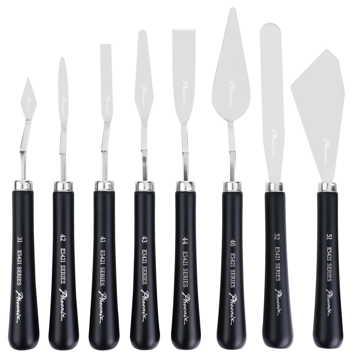 PHOENIX High Flexible Palette Knife Set, 8 Pieces Stainless Steel Painting Knives (31,41,42,43,44,46,51,52) Art Knife with Wood Handle, Paint Spatula for Oil Acrylic Paint PHOENIX