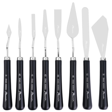 PHOENIX High Flexible Palette Knife Set, 8 Pieces Stainless Steel Painting Knives (31,41,42,43,44,46,51,52) Art Knife with Wood Handle, Paint Spatula for Oil Acrylic Paint PHOENIX