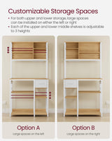 VASAGLE Bakers Rack with Charging Station, Coffee Bar with Adjustable Storage Shelves, Fabric Drawer, 12 Hooks, 15.7 x 31.5 x 71 Inches, Kitchen Microwave Stand, Golden Oak and Cloud White UKKS015Y03 VASAGLE