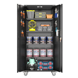 SUXXAN 72" Metal Storage Cabinet with Wheels and Pegboard, Lockable Rolling Steel Storage Cabinet with 4 Adjustable Shelves and Door for Garage, Office, Kitchen, Assembly Required SUXXAN