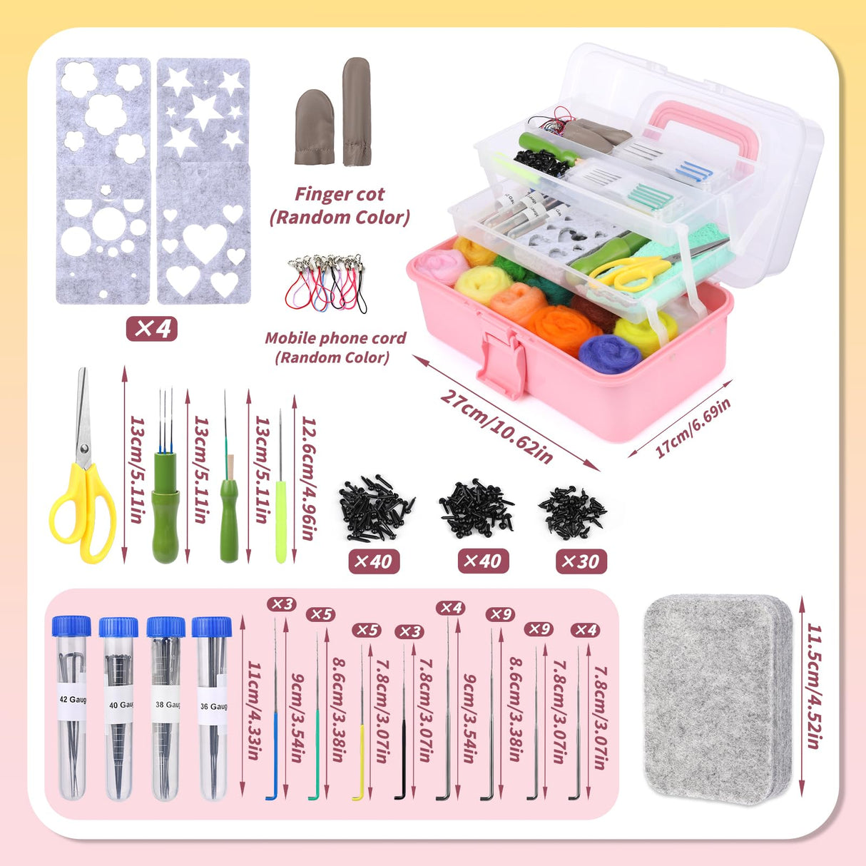 JUPEAN 221 Pcs Needle Felting Kit Needle Felting Starter Kit Needle Felting Supplies Including 43 Color Wool Roving Felting Molds Foam Mat and 4 Sizes Felting Needles for DIY Craft Project JUPEAN